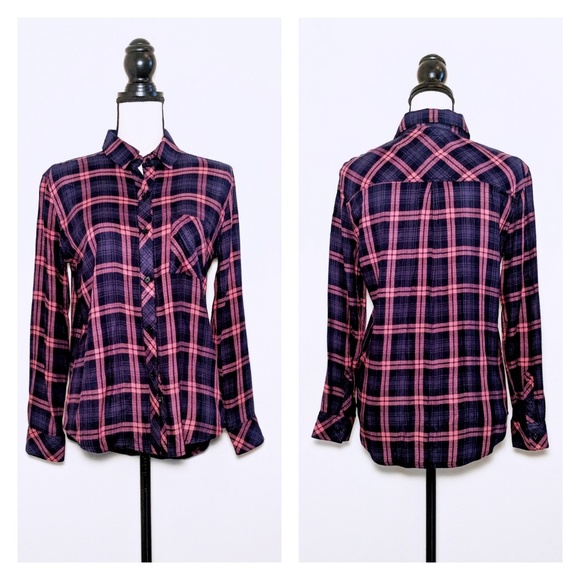 Rails Tops - NWT Rails Hunter Navy & Mauve Button Down Shirt